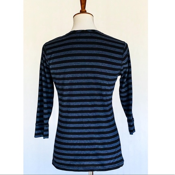 Calvin Klein Striped V-Neck 3/4 Sleeve Top Medium - Picture 2 of 4